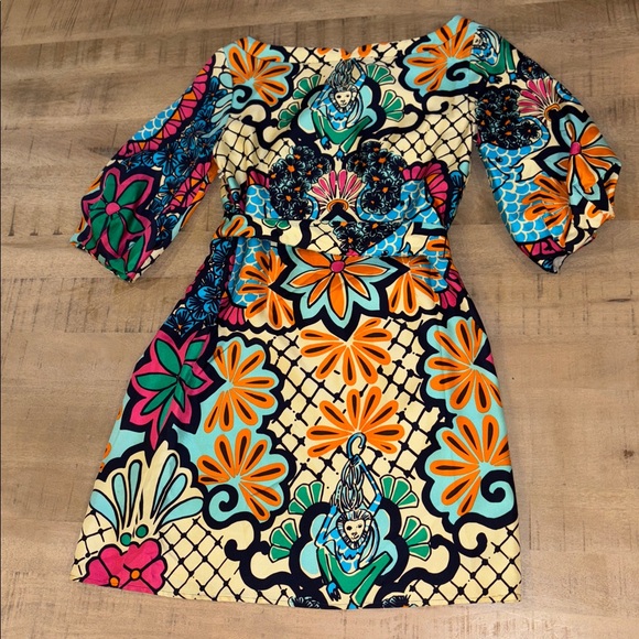 Lilly Pulitzer STUNNING Silk Lillypalooza Vibrant Balloon Sleeve Dress w/Belt 2 - Picture 7 of 8